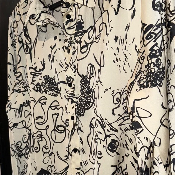 Rachel Zoe Cream and Black Abstract Shirt - Picture 9 of 11